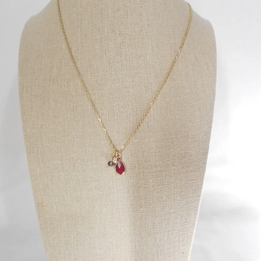Gold Tone Red Stone Charm Necklace - Picture 2 of 4